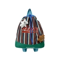 Striped toddler drawstring backpack with plush bear charms and Tochaso branding - Brown