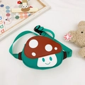 Cute green mushroom-shaped kids waist bag with cartoon smile face and adjustable strap - Brown
