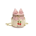Mini crème emmertas voor meisjes met roze strik, kersenprint en gouden ketting - Lichtroze