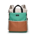 Three-color contrast diaper backpack in cream, green, and tan with wide shoulder straps - Green