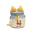 Mini sac seau crème avec nœud jaune, imprimé cerise et chaîne dorée pour filles - Bleu
