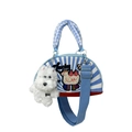 Borsa a semicerchio a righe blu con ricamo Lucky e ciondolo a cucciolo - Alpaca