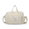 Quilted beige diaper bag with pink tulip embroidery and adjustable shoulder strap - Flower Style