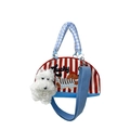 Borsa a mano a semicerchio a righe per bambini rossa e blu con ciondolo a cane di peluche - Cane Arancione
