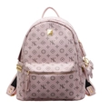 Pink fashion backpack with NK letter print, floral patterns and gold rivet studs - Oversized / With Pendant / Pink