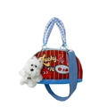 Borsa a semicerchio rossa a righe per bambini con tracolla e ciondolo a cane - Mela Rossa