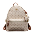 Beige faux leather backpack with brown NK logo prints and a bow charm pendant - Oversized / Bare Bag / Off-white