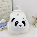 Weißer Kinderrucksack mit 3D-Plüsch-Pandakopf und süßen Stickereidetails für Kinder - Weiß