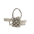 Silberne Mini-Perlen-Eimertasche aus Metall mit gewebtem Griff und Kette für Mädchen - Klein / Silber