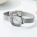 Elegant silver square dial watch for women with a minimalist mesh stainless steel strap - Silver Case White Dial Silver Band