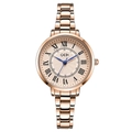 Women's rose gold quartz watch with vintage cream dial and blue hands in variant view - Rose Gold Band Rose Gold Dial