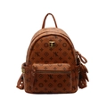 Brown faux leather backpack with floral letter print and adjustable shoulder straps - Medium / Bare Bag / Brown