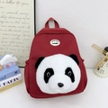 Süßer dunkelroter Kinderrucksack mit weißem Plüsch-Pandagesicht und weichen Trägern - Rot
