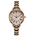 Elegant rose gold metal link watch with Roman numeral dial and three-row strap - Coffee Strap with Rose Gold Dial