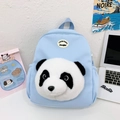 Sky blue panda backpack with 3D plush panda head and canvas texture for kids - Blue