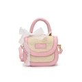 Mini sac en paille rose et beige pour filles avec nœud en dentelle et poignée - Rose Clair