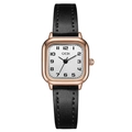 Orologio rettangolare elegante da donna con cassa oro rosa e cinturino in pelle nera - Cassa in Oro Rosa Quadrante Bianco Cinturino Nero