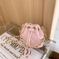 Light pink quilted bucket bag with gold chain strap for kids and toddlers - Pink