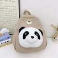 Cute beige panda backpack for kids featuring plush animal face and nylon texture - Khaki