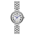 Elegant silver stainless steel ladies watch with white Roman dial and blue hands - Silver Case White Dial Silver Strap