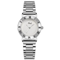 Elegant silver stainless steel quartz watch for women with Roman numerals bezel - Silver Case White Dial Silver Steel Band