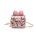 Pink sequin mini princess shoulder bag with large bow and gold chain strap for kids - Pink