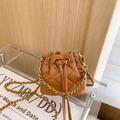 Sac seau chic en cuir matelassé marron pour enfants avec cordon et chaîne dorée - Marron
