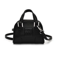 Mini black leather bowling bag for girls with embossed logo and silver shoulder strap - Black