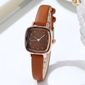 GEDI square quartz watch with brown leather strap and rose gold case for women - Rose Gold Case Coffee Dial Light Coffee Strap