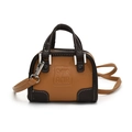 Fashionable color-block mini handbag for girls with embossed logo and leather texture - Brown