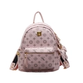 Pink fashion backpack with NK monogram print, gold studs and bow charm for women - Medium / With Pendant / Pink