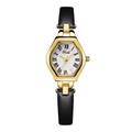 Retro tonneau watch with golden case, white dial, and black leather strap for women - Black Strap Gold Case White Dial