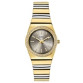 Luxuriöse vergoldete GEDI Damenuhr mit Strass-Lünette und grauem Sonnenstrahl-Zifferblatt - Bicolor Gold mit grauem Zifferblatt
