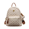 Mini cream backpack with brown trim and logo pattern featuring a gold bow charm - Large / With Pendant / Off-white