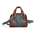 Mini sac à main pour enfant en denim bleu et cuir marron avec coutures contrastées - Bleu Denim