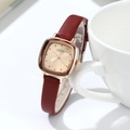 GEDI square rose gold watch with champagne sunray dial and deep red leather strap - Rose Gold Case Rose Dial Jujube Red Strap