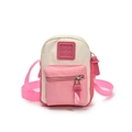 Pink and beige mini crossbody bag for kids featuring a stylish logo and adjustable strap - Pink