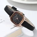 Vintage square ladies watch with black dial and rose gold case on black leather strap - Rose Gold Case Black Dial Black Strap