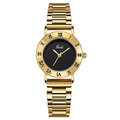 Gedi women's watch featuring a black dial, golden metal strap, and Roman numerals bezel - Gold Case Black Dial Gold Steel Band