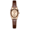 Montre quartz femme élégante dorée rose ovale avec bracelet en cuir brun façon croco - Boîtier Or Rose Cadran Or Rose Bracelet Marron