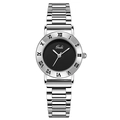 Gedi vintage minimalist quartz watch for women with silver steel band and black dial - Silver Case Black Dial Silver Steel Strap
