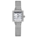 Orologio Gedi quadrato argento da donna con lunetta di strass e cinturino in maglia - Cassa Argento Quadrante MOP Bianco Cinturino in Maglia a Spina di Pesce Argento