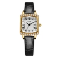 Orologio al quarzo vintage quadrato da donna con strass scintillanti e cinturino in pelle nera - Cassa Oro Quadrante Bianco Cinturino Nero