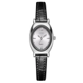 Elegante silberne Quarzuhr in Ovalform mit strukturiertem schwarzem Lederarmband - Silbergehäuse Weißes Zifferblatt Schwarzes Armband