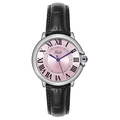 Gedi women's silver watch with pink sunray dial and black embossed leather strap - Silver Case Pink Dial Black Strap