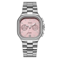 GEDI luxury women's silver stainless steel watch with a square pink dial and date function - Silver Case Pink Dial