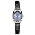 Elegante GEDI Quarzuhr mit ovalem Silbergehäuse und hellblauem Zifferblatt mit schwarzem Lederband - Silbergehäuse Blaues Zifferblatt Schwarzes Armband