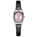 GEDI Luxus Damen Quarz Uhr mit ovalem rosa Zifferblatt und schwarzem Lederband - Silbernes Gehäuse Rosa Zifferblatt Schwarzes Armband