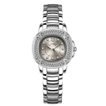 Élégante montre à quartz GEDI argentée avec lunette incrustée de cristaux et bracelet métal - Boîtier Argent Cadran Gris