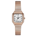 Minimalist square rose gold quartz watch for women with a sleek wheat-pattern link bracelet - Rose Gold Case White Dial